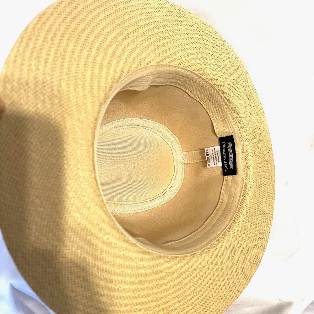 Panama Jack Original Tan Straw Natural Hat-Brown Band-12 1/2' dia.-Inside 6 1/2 - Picture 11 of 15